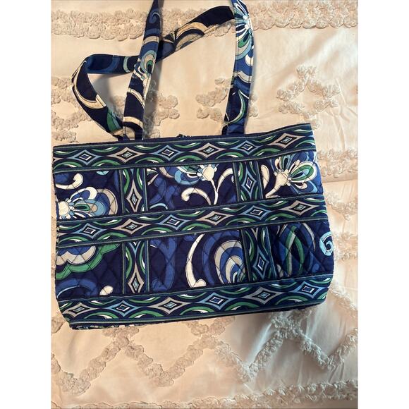 Vera Bradley Medium Shoulder Tote Bag Mediterranean Blue Retired - Picture 6 of 10